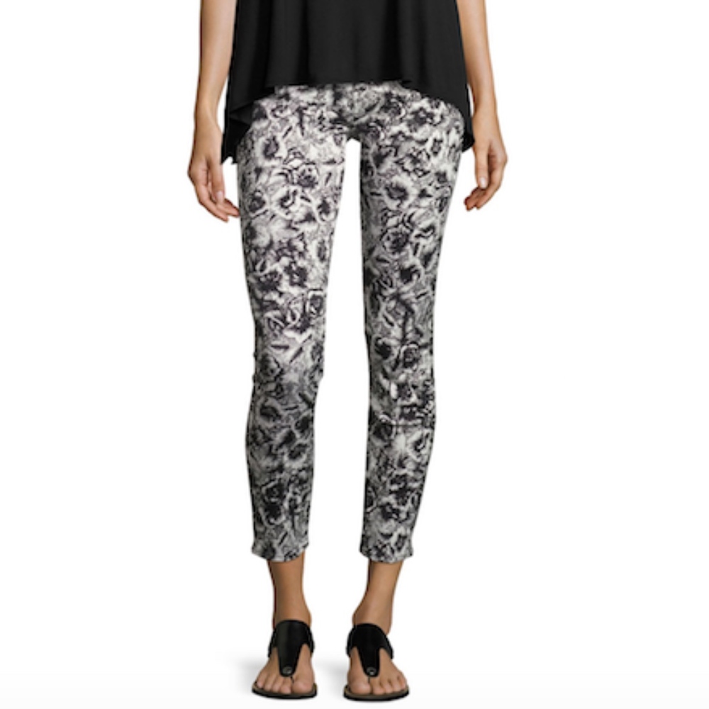 NWOT JEN7 ankle skinny jeans black/white floral 10